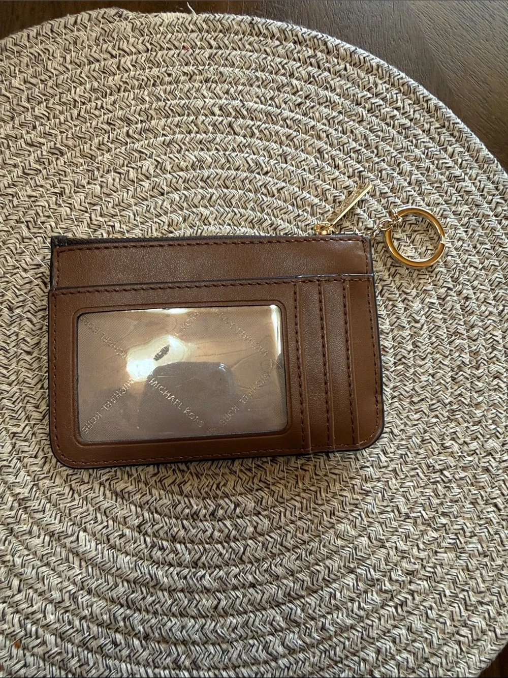 Michael Kors Black Signature Slim Zip Card Holder with Gold Keyring